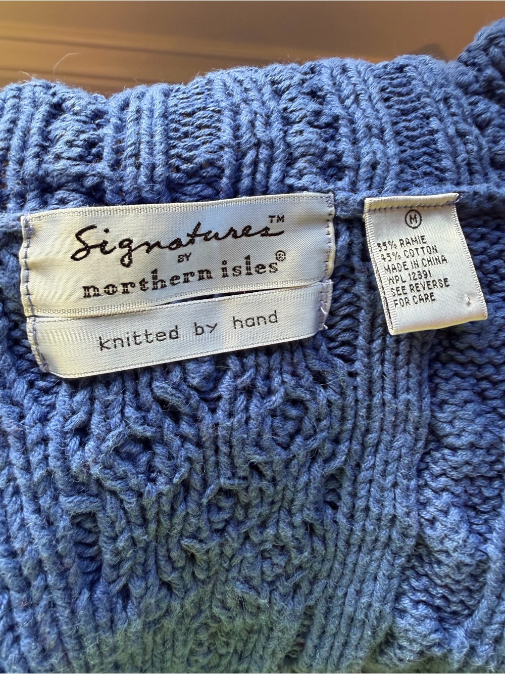 Signature by Northern Isles Blue Cable-Knit Crewneck Sweater